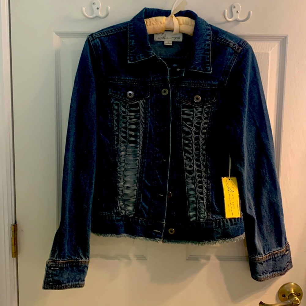 Vintage Havana boutique jean jacket with crochet inserts